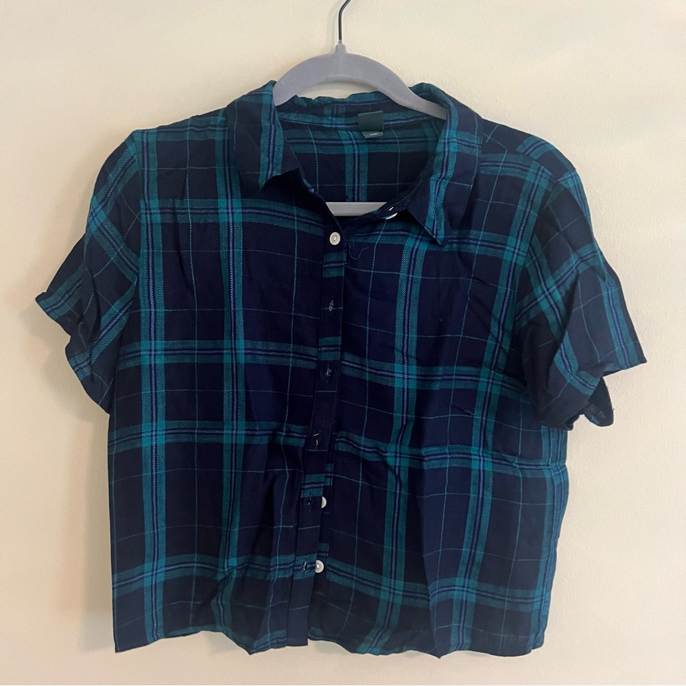 Plaid button up tee